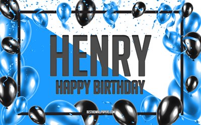 Grattis P&#229; F&#246;delsedagen Henry, F&#246;delsedag Ballonger Bakgrund, Henry, tapeter med namn, Bl&#229; Ballonger F&#246;delsedag Bakgrund, gratulationskort, Henry F&#246;delsedag