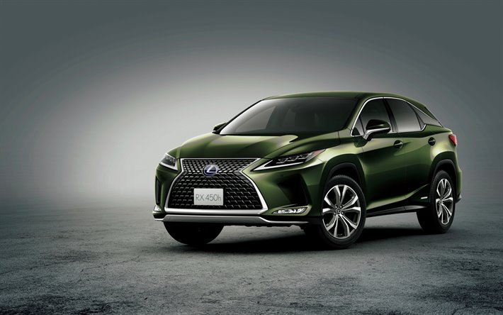 Lexus RX, 2019, front view, green crossover, new green RX, japanese cars, RX 450h, Lexus