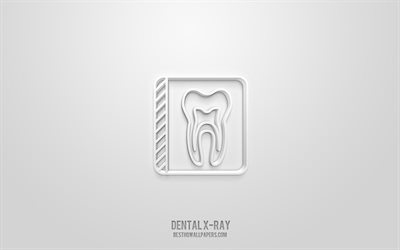歯科X線3Dアイコン, 白背景, 3Dシンボル, X線撮影法-歯科, 創造的な3 dアート, 3D图标, 医学の3Dアイコン, 歯科3Dアイコン