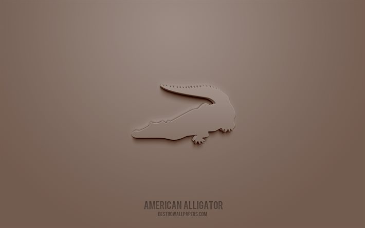 アメリカのワニ3dアイコン, 茶色の背景, 3Dシンボル, アメリカワニ, 創造的な3 dアート, 3D图标, 動物の3Dアイコン