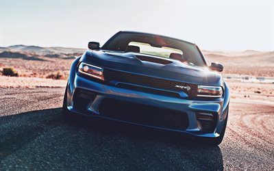 Dodge Charger Hellcat SRT, front view, 2020 cars, motion blur, supercars, 2020 Dodge Charger, american cars, Dodge
