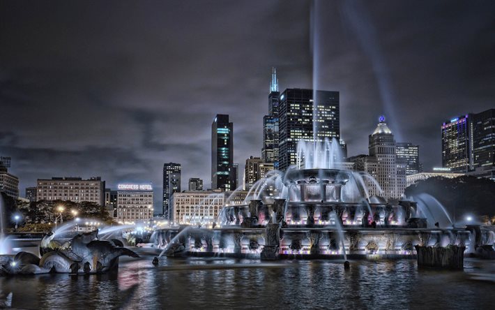 ダウンロード画像 バッキンガム噴水 シカゴ 夜景 アメリカの都市 Illinois アメリカ 夜のシカゴ 米国 シカゴ市 イリノイの都市 フリー のピクチャを無料デスクトップの壁紙