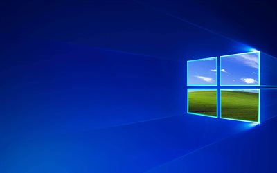 Windows 10 logosu, mavi arka plan, işletim sistemi, Windows logosu, sanat, Windows