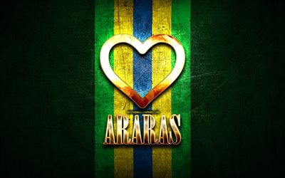 Jag &#228;lskar Araras, brasilianska st&#228;der, gyllene inskription, Brasilien, gyllene hj&#228;rta, Araras, favoritst&#228;der, Love Araras