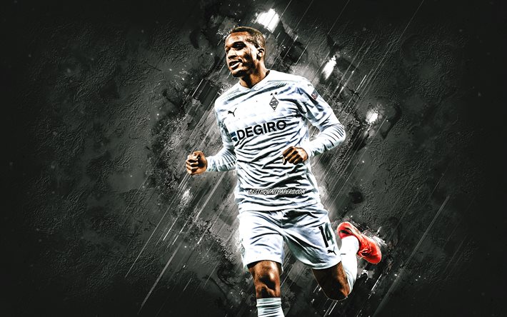 Alassane Plea, Borussia Monchengladbach, french footballer, portrait, gray stone background, football, Bundesliga
