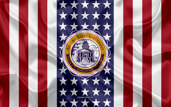 emblem der alcorn state university, amerikanische flagge, logo der alcorn state university, lorman, mississippi, usa, alcorn state university