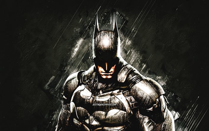 Batman, superhj&#228;lte, portr&#228;tt, svart sten bakgrund, Batman Arkham Knight