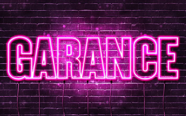 Garance, 4k, bakgrundsbilder med namn, kvinnliga namn, Garance-namn, lila neonljus, Happy Birthday Garance, popul&#228;ra franska kvinnliga namn, bild med Garance-namn