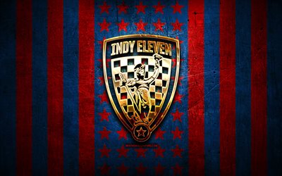 Indy Eleven flag, USL, blue metal background, american soccer club, Indy Eleven logo, USA, soccer, Indy Eleven FC, golden logo