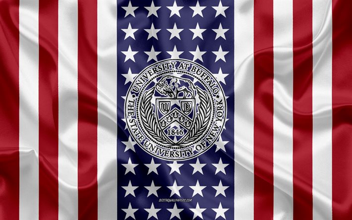 Embl&#232;me de l&#39;Universit&#233; de Buffalo, drapeau am&#233;ricain, logo de l&#39;Universit&#233; de Buffalo, Buffalo, New York, USA, Universit&#233; de Buffalo