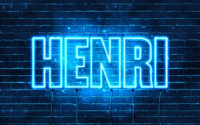 Henri, 4k, wallpapers with names, Henri name, blue neon lights, Happy Birthday Henri, popular french male names, picture with Henri name