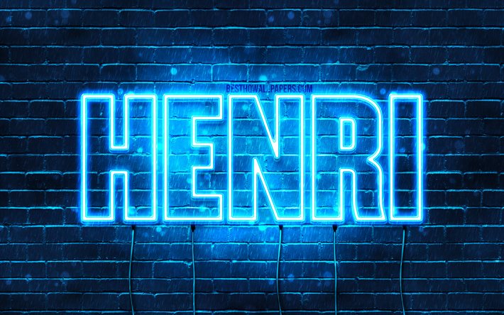 Henri, 4k, isimli duvar kağıtları, Henri adı, mavi neon ışıkları, Mutlu Yıllar Henri, pop&#252;ler fransız erkek isimleri, Henri adlı resim
