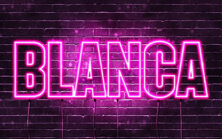 Blanca, 4k, pap&#233;is de parede com nomes, nomes femininos, nome de Blanca, luzes de n&#233;on roxas, feliz anivers&#225;rio Blanca, nomes femininos espanh&#243;is populares, foto com o nome de Blanca