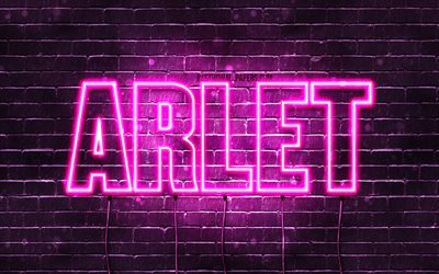Arlet, 4k, wallpapers with names, female names, Arlet name, purple neon lights, Happy Birthday Arlet, popular spanish female names, picture with Arlet name