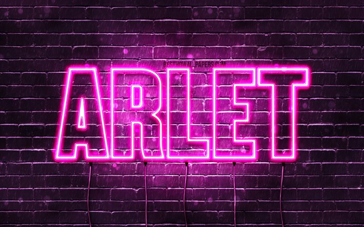 Arlet, 4k, pap&#233;is de parede com os nomes de, nomes femininos, Arlet nome, roxo luzes de neon, Feliz Anivers&#225;rio Arlet, popular espanhol nomes femininos, imagem com Arlet nome