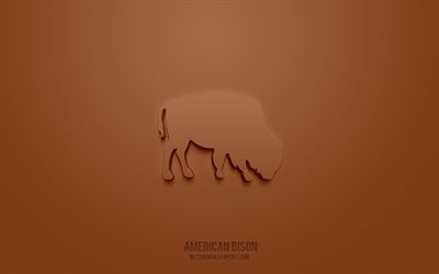 American Bison 3d icon, brown background, 3d symbols, American Bison, creative 3d art, 3d icons, American Bison sign, Animals 3d icons
