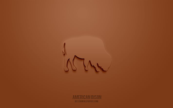 アメリカバイソンの3Dアイコン, 茶色の背景, 3Dシンボル, アメリカバイソン, 創造的な3 dアート, 3D图标, アメリカバイソンのサイン, 動物の3Dアイコン