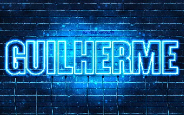 Guilherme, 4k, wallpapers with names, Guilherme name, blue neon lights, Happy Birthday Guilherme, popular portuguese male names, picture with Guilherme name
