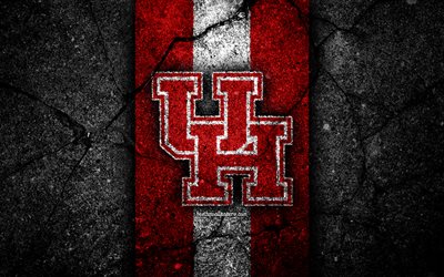 Houston Cougars, 4k, american football team, NCAA, red white stone, USA, asphalt texture, american football, Houston Cougars logo