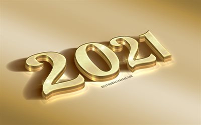 2021 New Year, 3d gold metal letters, 3d golden 2021 background, 2021 concepts, Happy New Year