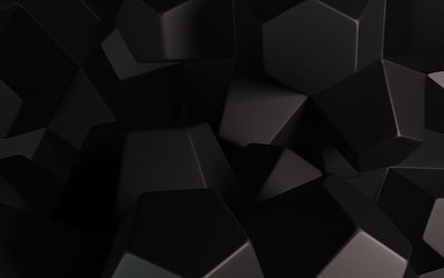 Svart kuber 3d, kuber svart bakgrund, kreativ svart bakgrund, 3d bakgrund, 3d kuber konsistens