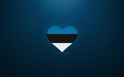 I Love Estonia, 4k, Europe, blue dotted background, Estonian flag heart, Estonia, favorite countries, Love Estonia, Estonian flag