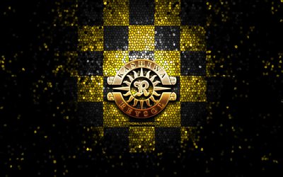 Kashiwa Reysol FC, glitter logo, J1 League, yellow black checkered background, soccer, japanese football club, Kashiwa Reysol logo, mosaic art, football, Kashiwa Reysol