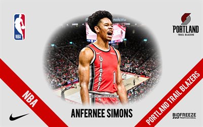 Anfernee Simons, Portland Trail Blazers, American Basketball Player, NBA, portrait, USA, basketball, Moda Center, Portland Trail Blazers logo