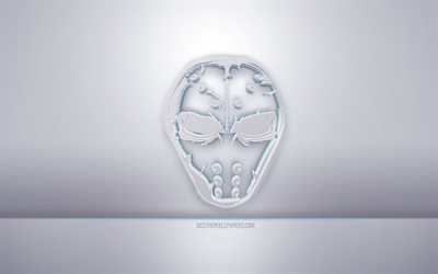 Angerfist 3d logotipo branco, fundo cinza, logotipo Angerfist, arte criativa em 3D, Angerfist, emblema 3D