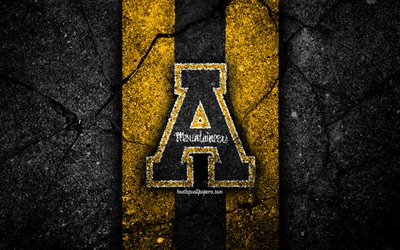 Appalachian State Mountaineers, 4k, squadra di football americano, NCAA, pietra nera gialla, USA, trama di asfalto, football americano, logo di Appalachian State Mountaineers