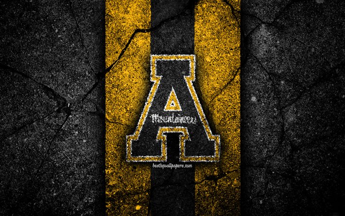 Appalakkien osavaltion vuorikiipeilij&#228;t, 4k, amerikkalainen jalkapallojoukkue, NCAA, keltainen musta kivi, USA, asfaltti, amerikkalainen jalkapallo, Appalakkien osavaltion vuorikiipeilij&#246;iden logo