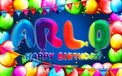 Happy Birthday Arlo, 4k, colorful balloon frame, Arlo name, blue background, Arlo Happy Birthday, Arlo Birthday, popular american male names, Birthday concept, Arlo