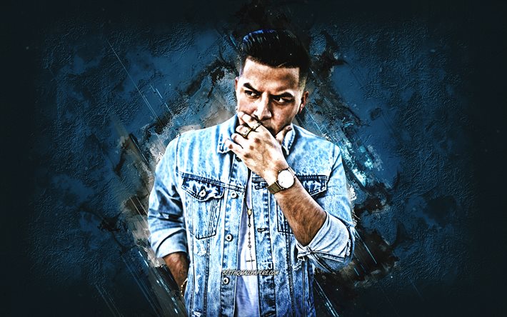 Anth, American rapper, portrait, blue stone background, Anth Melo