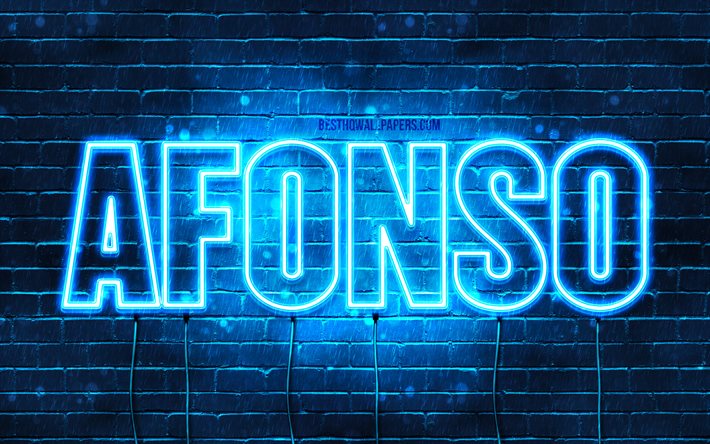 Afonso, 4k, pap&#233;is de parede com nomes, nome de Afonso, luzes de n&#233;on azuis, Feliz Anivers&#225;rio Afonso, nomes masculinos populares portugueses, foto com o nome de Afonso