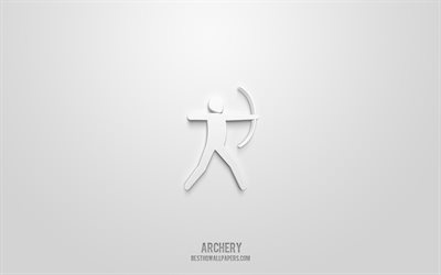 Archery 3d icon, white background, 3d symbols, Archery, creative 3d art, 3d icons, Archery sign, Sports 3d icons