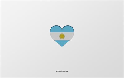 Eu Amo A Argentina, Am&#233;rica do sul pa&#237;ses, Argentina, plano de fundo cinza, Bandeira Argentina cora&#231;&#227;o, pa&#237;s favorito, Amor Argentina