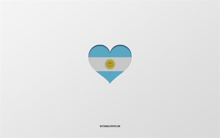 أنا أحب الأرجنتين, بلدان أمريكا الجنوبية, الأرجنتين, خلفية رمادية, الأرجنتين العلم القلب, البلد المفضل, الحب الأرجنتين