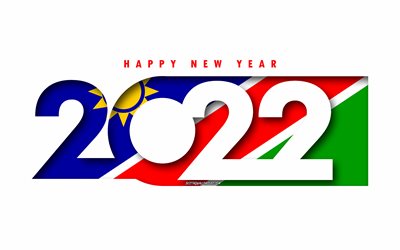 Hyv&#228;&#228; uutta vuotta 2022 Namibia, valkoinen tausta, Namibia 2022, Namibia 2022 Uusivuosi, 2022 konseptit, Namibia, Namibian lippu