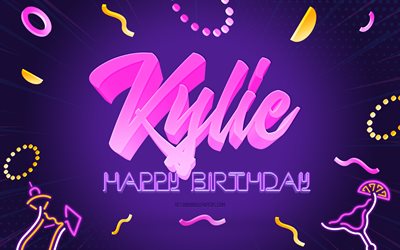 Doğum g&#252;n&#252;n kutlu olsun Kylie, 4k, Mor Parti Arka Plan, Kylie, yaratıcı sanat, Mutlu Kylie doğum g&#252;n&#252;, Kylie adı, Kylie Doğum g&#252;n&#252;, Doğum g&#252;n&#252; Partisi Arka Planı
