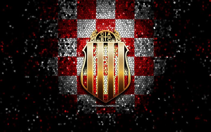 CA Barracas Central, glitter logo, Primera Nacional, red white checkered background, soccer, argentinian football club, CA Barracas Central logo, mosaic art, football, Barracas Central FC