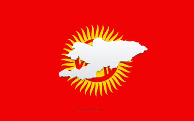 Kyrgyzstan map silhouette, Flag of Kyrgyzstan, silhouette on the flag, Kyrgyzstan, 3d Kyrgyzstan map silhouette, Kyrgyzstan flag, Kyrgyzstan 3d map