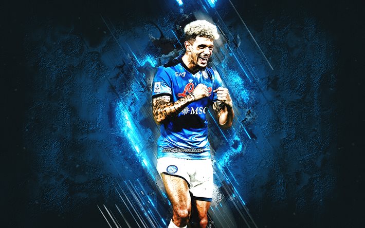Kevin Malcuit, Napoli, French footballer, Serie A, blue stone background, soccer, grunge art