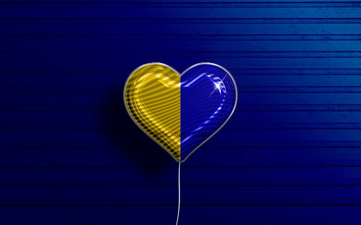 J&#39;aime Clare, 4k, ballons r&#233;alistes, fond en bois bleu, Jour de Clare, comt&#233;s irlandais, drapeau de Clare, Irlande, ballon avec drapeau, comt&#233;s d&#39;Irlande, Clare