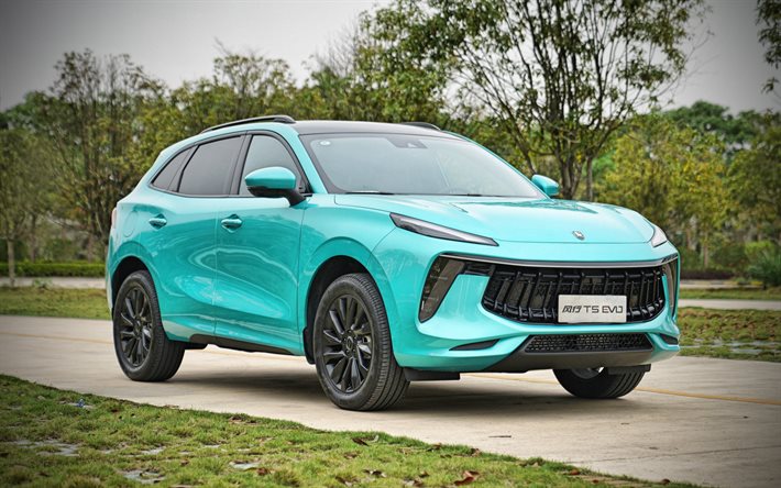 4k, Dongfeng Forthing T5 EVO, HDR, crossovers, 2021 bilar, turkosa bilar, kinesiska bilar, Dongfeng