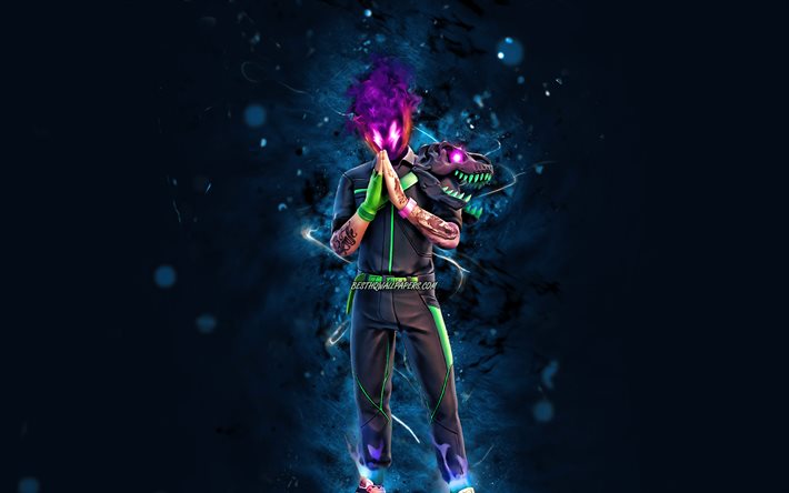 Energia Balvin, 4k, luci al neon blu, Fortnite Battle Royale, personaggi di Fortnite, Skin Energia Balvin, Fortnite, Energia Balvin Fortnite