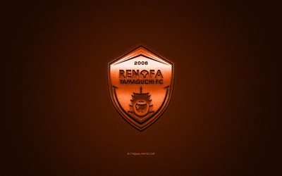 renofa yamaguchi, japanischer fu&#223;ballverein, orangefarbenes logo, orangefarbener kohlefaserhintergrund, j2-liga, fu&#223;ball, yamaguchi, japan, renofa yamaguchi-logo