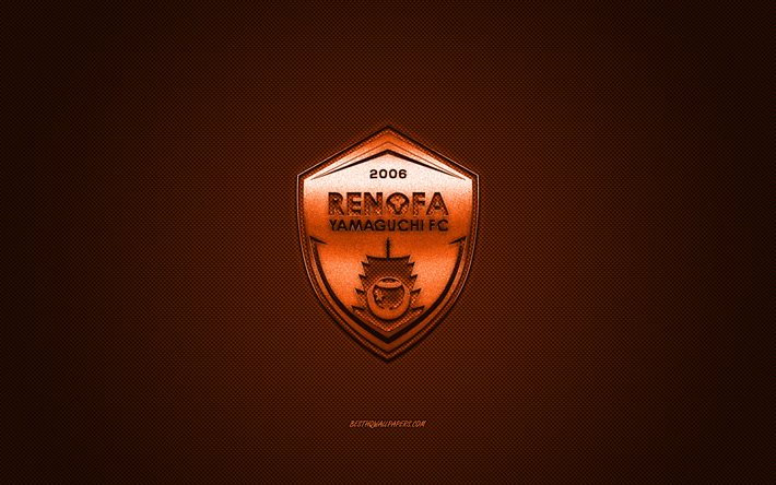 Renofa Yamaguchi, Japanese football club, orange logo, orange carbon fiber background, J2 League, football, Yamaguchi, Japan, Renofa Yamaguchi logo