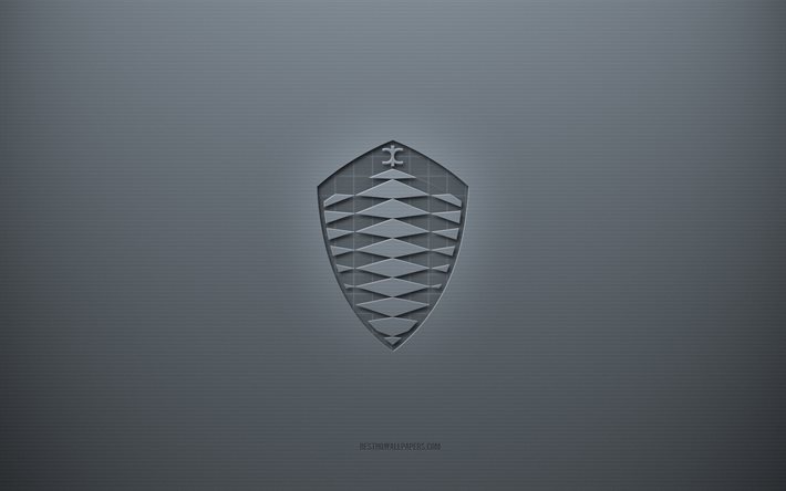 ケーニグセグのロゴ, 灰色の創造的な背景, ケーニグセグのエンブレム, 灰色の紙の質感, ケーニグセグ, 灰色の背景, ケーニグセグの3Dロゴ