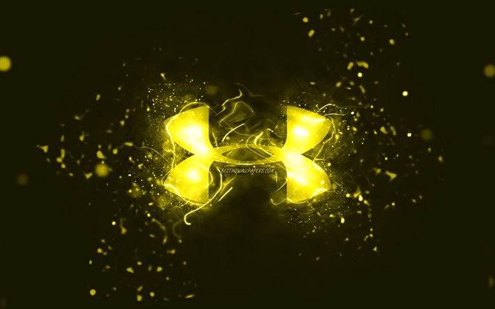 Logotipo amarelo da Under Armour, 4k, luzes de n&#233;on amarelas, criativo, fundo abstrato amarelo, logotipo da Under Armour, marcas, Under Armour