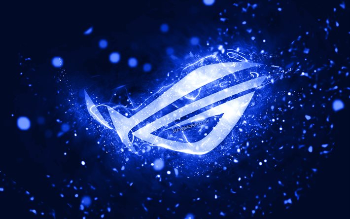 Rog logo bleu fonc&#233;, 4k, n&#233;ons bleu fonc&#233;, Republic Of Gamers, cr&#233;atif, fond abstrait bleu fonc&#233;, logo Rog, logo Republic Of Gamers et Rog